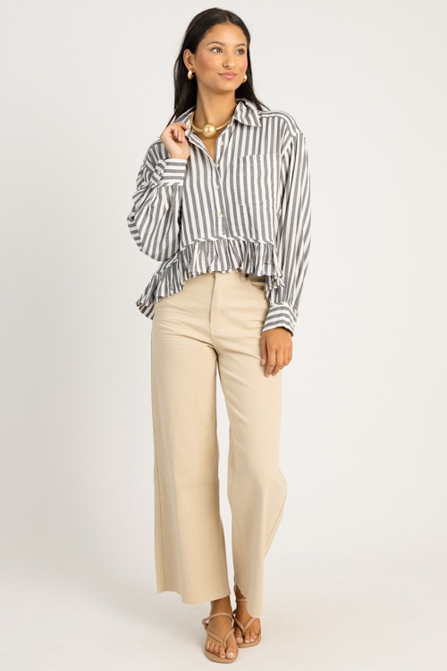 Ruffle Hem Stripe Shirt, Black