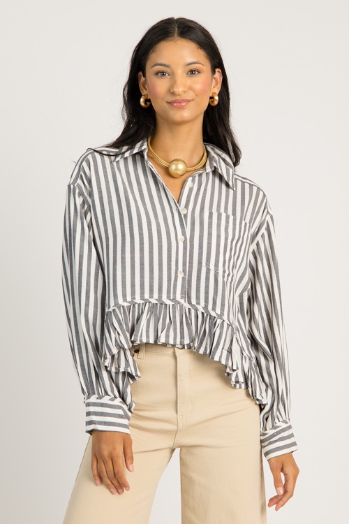Ruffle Hem Stripe Shirt, Black - 0630-65.jpg