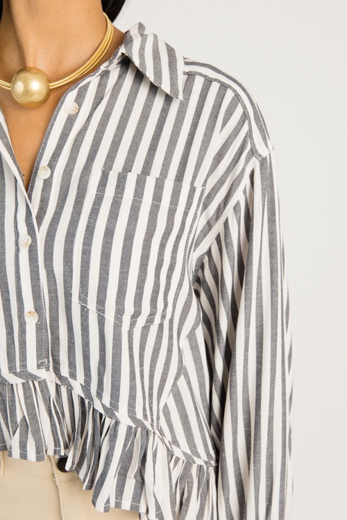 Ruffle Hem Stripe Shirt, Black - 0630-67.jpg