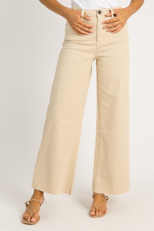 Raw Hem Wide Leg Pants, Khaki