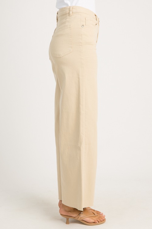 Raw Hem Wide Leg Pants, Khaki - New Arrivals - The Blue Door