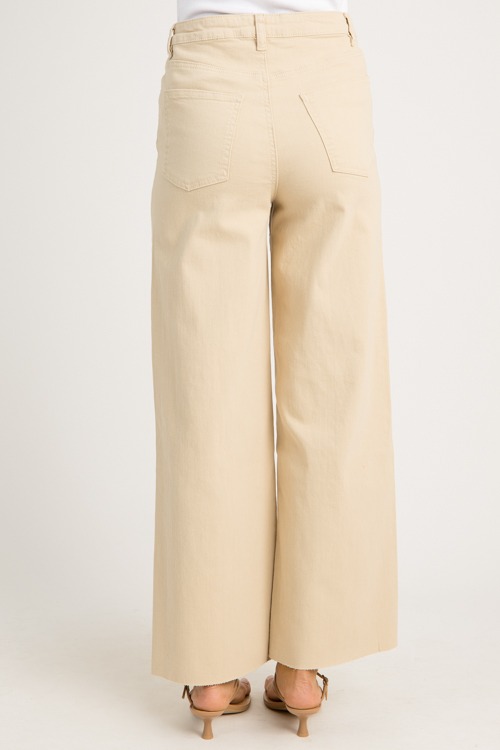 Raw Hem Wide Leg Pants, Khaki - 0630-71.jpg
