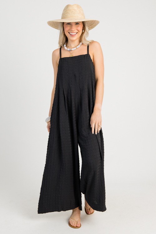 Tonal Texture Jumpsuit, Black