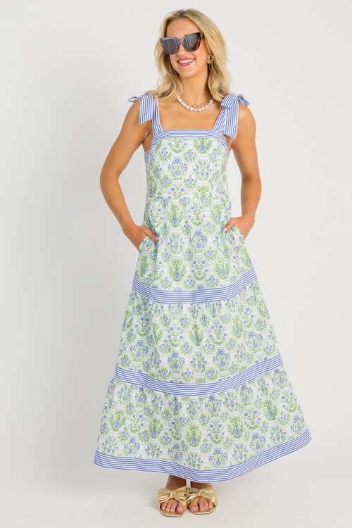 Floral Contrast Stripe Maxi, Green