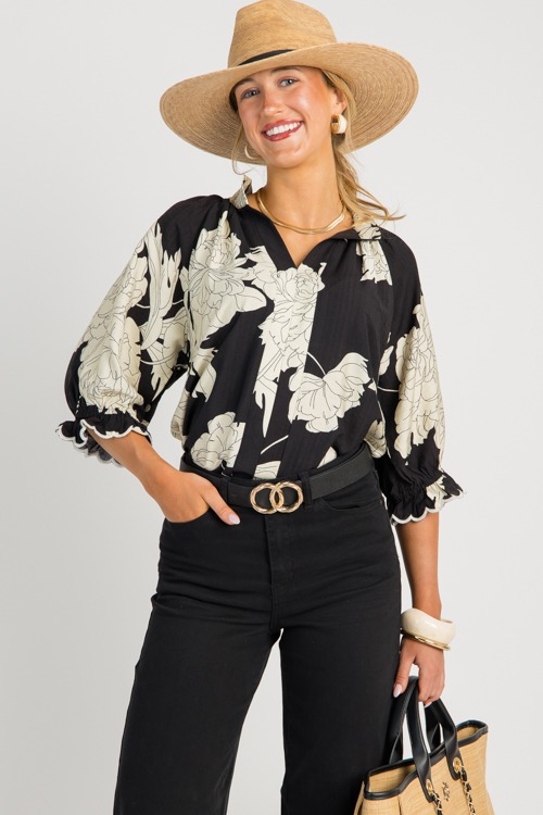 Floral Scallop Sleeve Top, Blac - 0701-28h.jpg