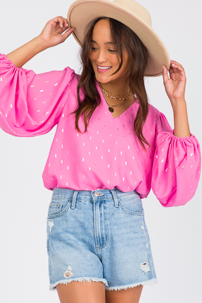 Metallic Bubble Blouse, Pink