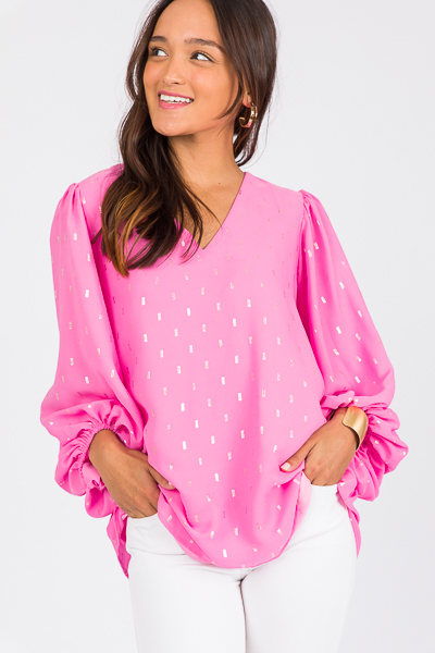 Metallic Bubble Blouse, Pink