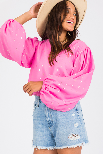 Metallic Bubble Blouse, Pink