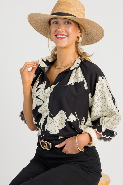 Floral Scallop Sleeve Top, Blac - 0701-34.jpg