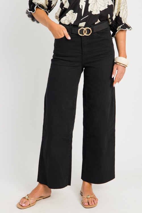 Raw Hem Wide Leg Pants, Black