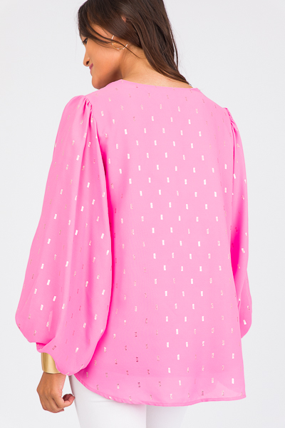 Metallic Bubble Blouse, Pink