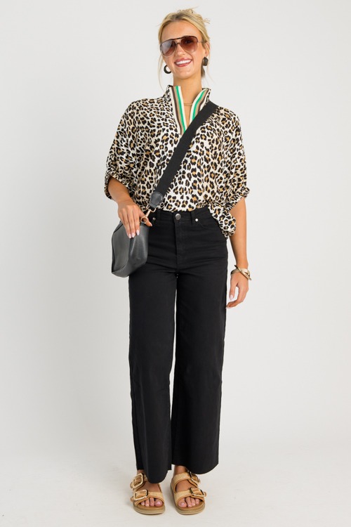 Leopard Stripe Accent Blouse, Camel