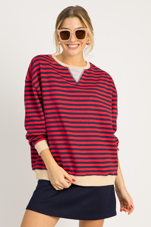 Stripe Rib Trim Sweatshirt, Red