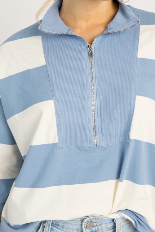 Half Zip Stripe Top, Blue - 0702-42h.jpg