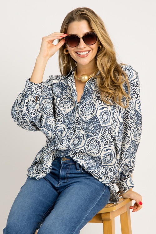 Hexagonal Floral Shirt, Navy - 0702-83p.jpg