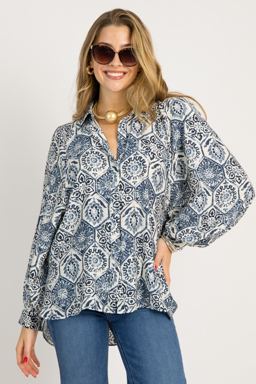 Hexagonal Floral Shirt, Navy