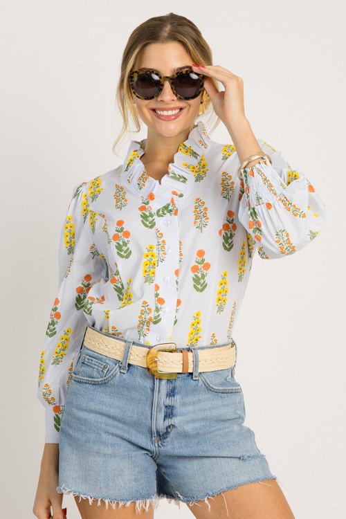 Floral Stems Ruffle Top, Lt. Blue (NEWEST ARRIVAL)