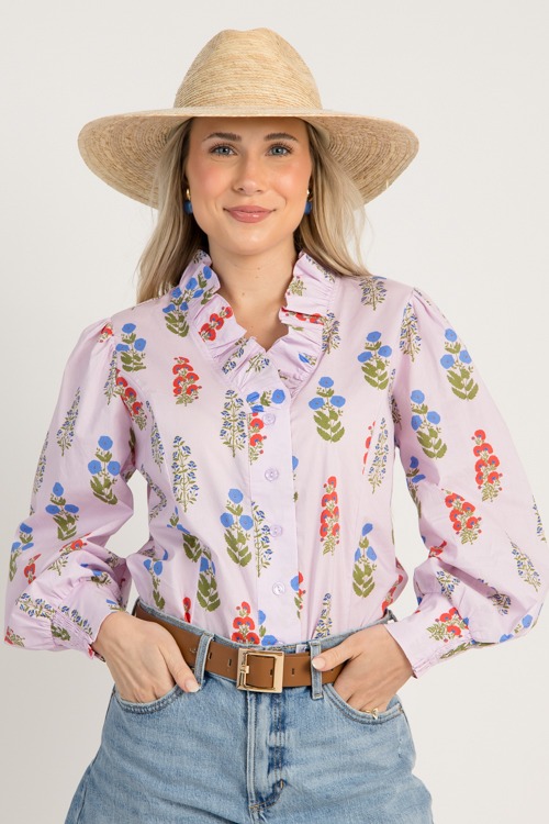 Floral Stems Ruffle Top, Lilac (NEWEST ARRIVAL)