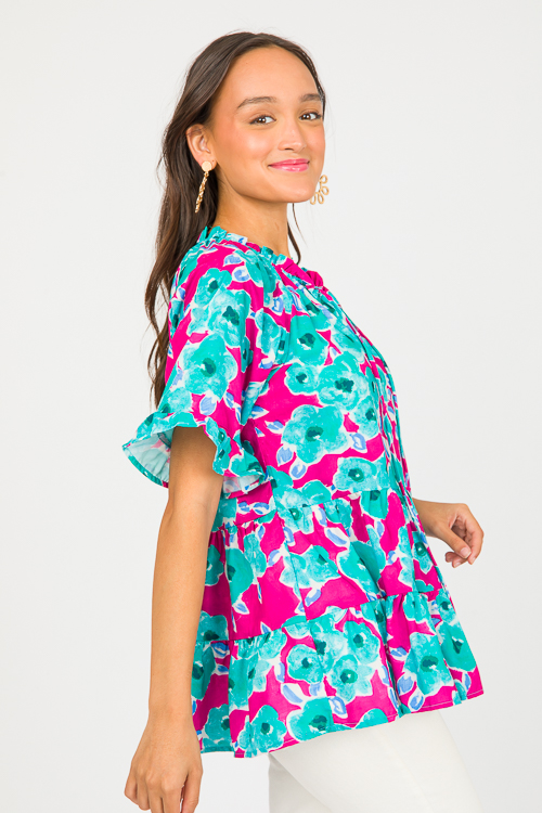 Floral Print Top, Magenta Multi - SALE - The Blue Door Boutique