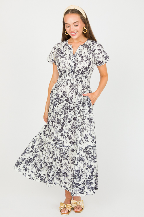 Floral Toile Midi, Black/White