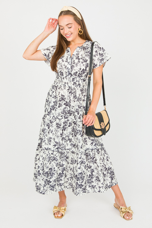 Floral Toile Midi, Black/White