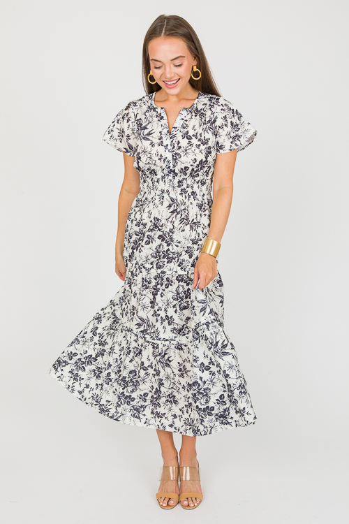 Floral Toile Midi, Black/White