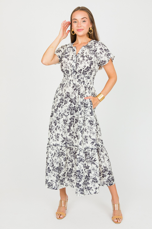 Floral Toile Midi, Black/White