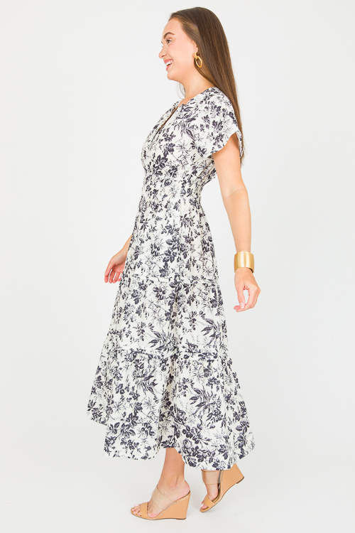 Floral Toile Midi, Black/White