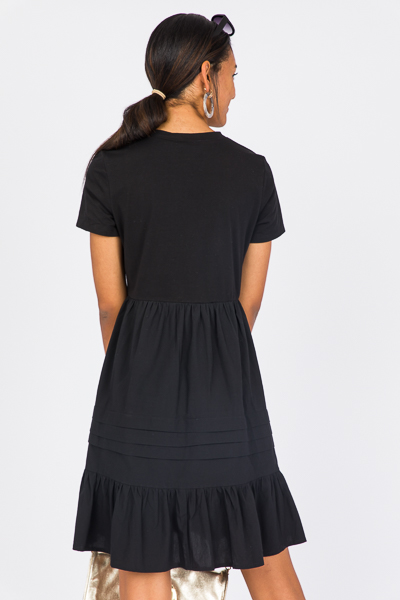 Contrast Cotton Dress, Black