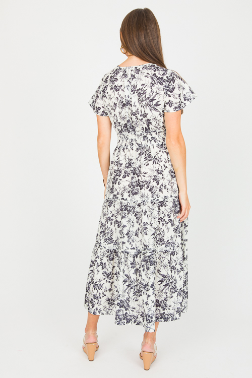 Floral Toile Midi, Black/White