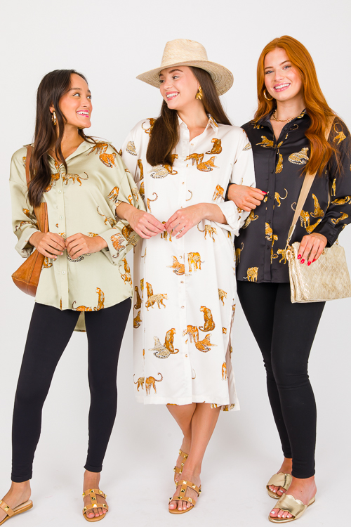 Leopard Shirt Dress Midi, Champagne