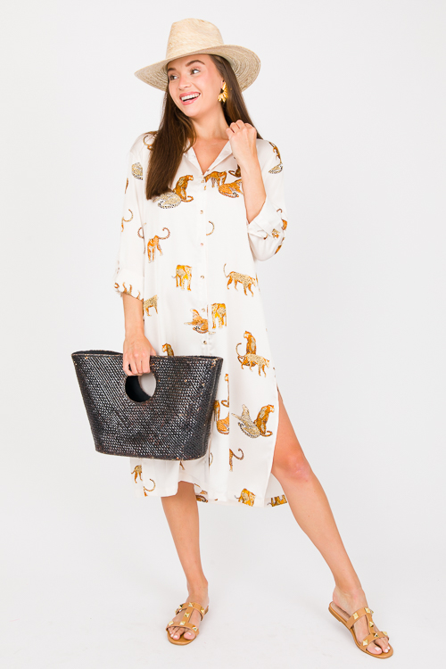 Leopard Shirt Dress Midi, Champagne