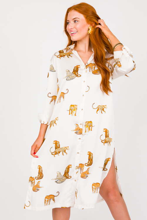 Leopard Shirt Dress Midi, Champagne