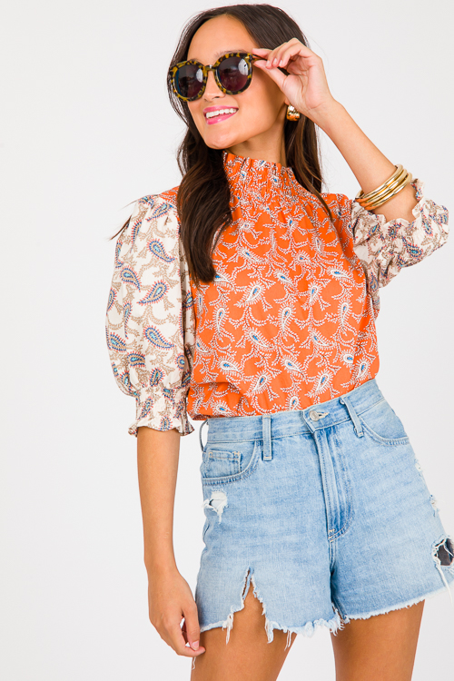 Paisley Contrast Top, Orange