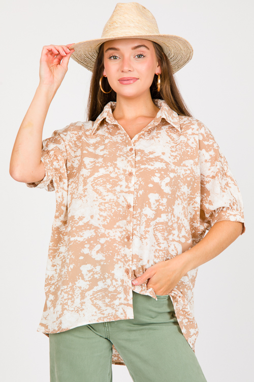 Dye Print Button Up, Taupe