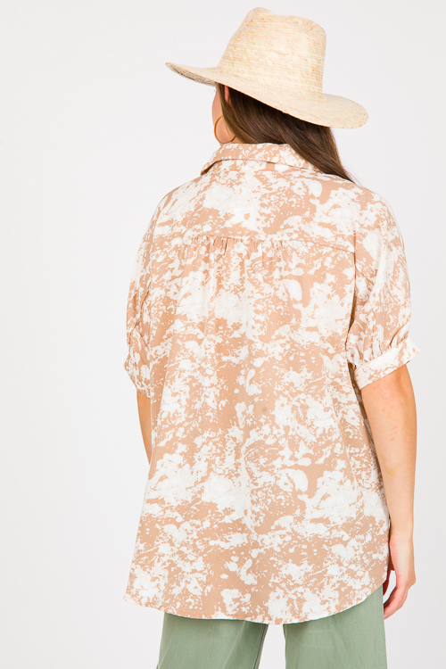 Dye Print Button Up, Taupe