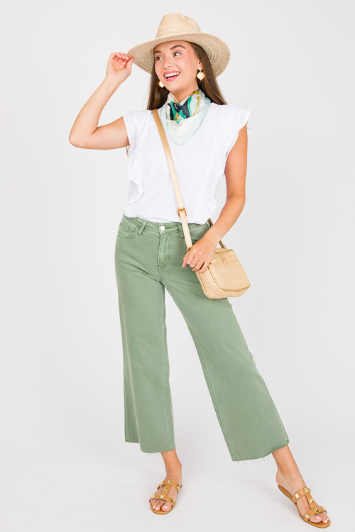 Ruffled Slub Knit Top, White