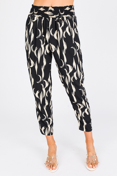 Woven Feather Pants, Blk/Ivory