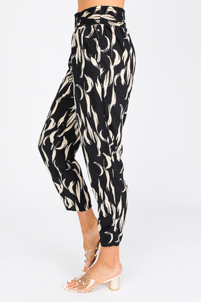 Woven Feather Pants, Blk/Ivory