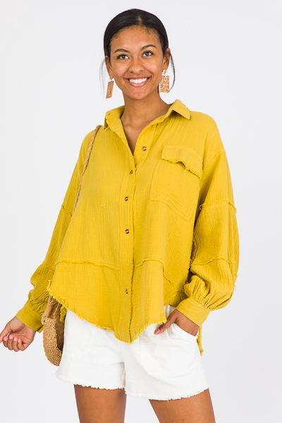Fray Gauze Shirt, Golden Kiwi