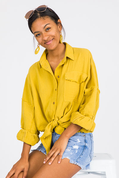 Fray Gauze Shirt, Golden Kiwi