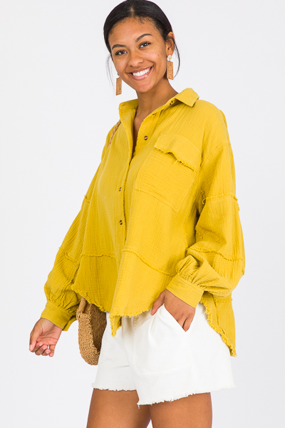 Fray Gauze Shirt, Golden Kiwi