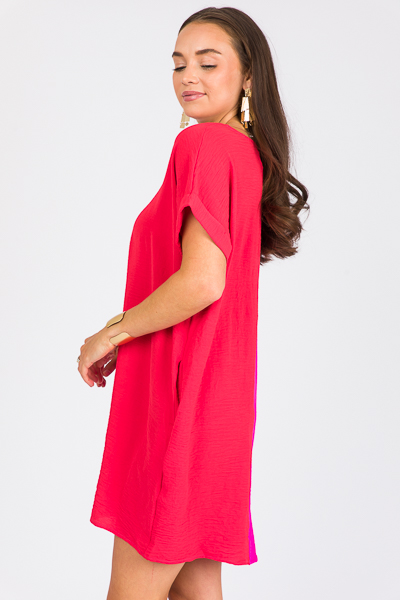 Colorblock V Dress, H.Pink/Red