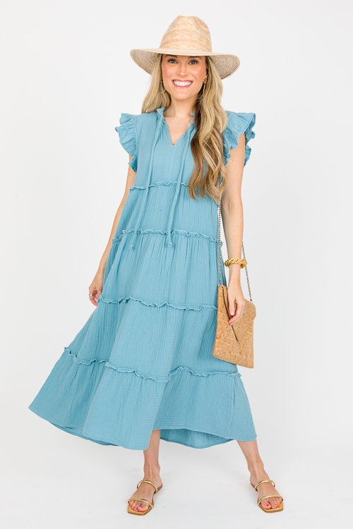 Ruffle Tier Gauze Midi, Lt. Blue