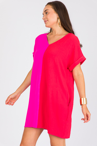 Colorblock V Dress, H.Pink/Red