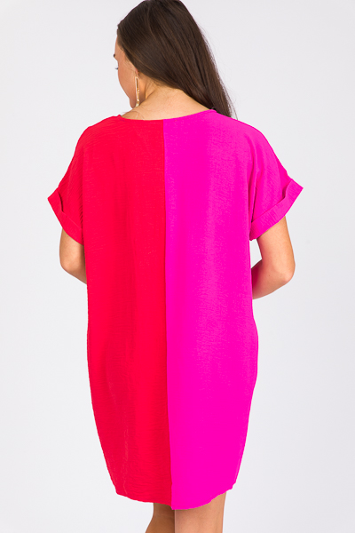 Colorblock V Dress, H.Pink/Red