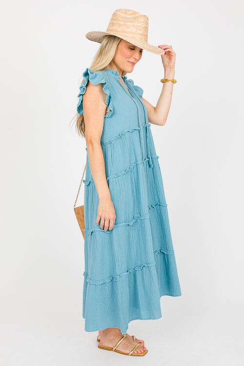 Ruffle Tier Gauze Midi, Lt. Blue