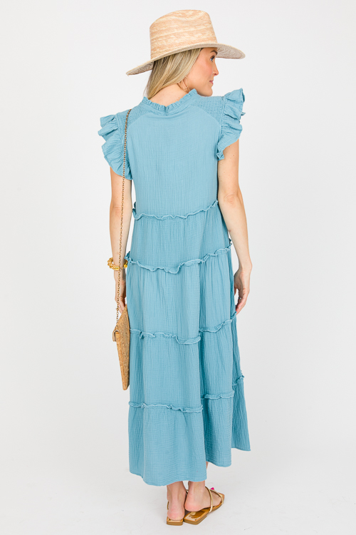 Ruffle Tier Gauze Midi, Lt. Blue