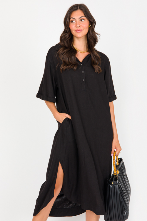 Oversize Linen Midi, Black