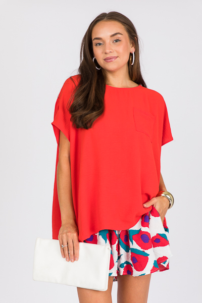 Zoe Oversize Blouse, Hot Coral